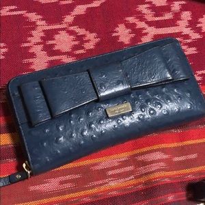 Kate Spade Navy Ostrich Skin Bow Wallet
